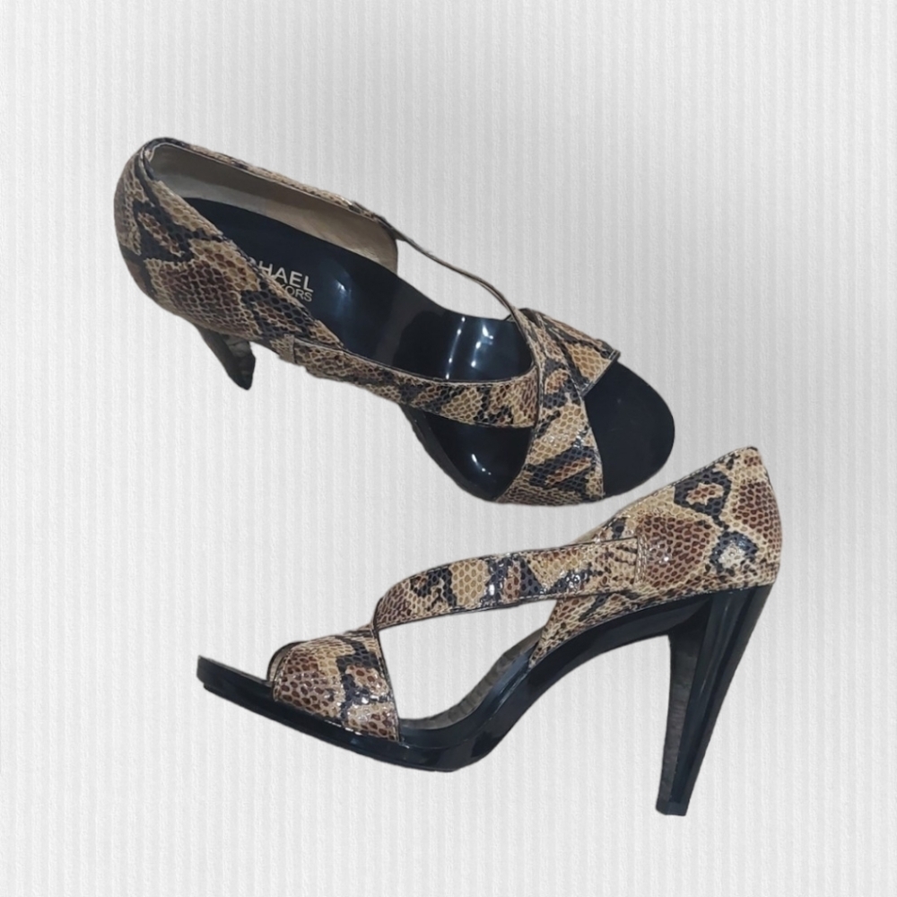 Michael Kors Strappy Brown Black Python Print Hee… - image 5